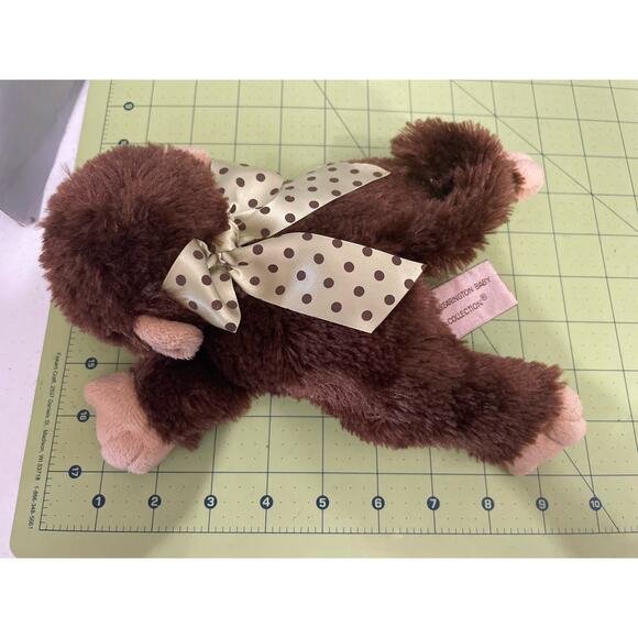 Bearington Baby Plush Monkey Lovey Rattle Stuffed Toy Brown Tan Green Bow 9" - Picture 6 of 8